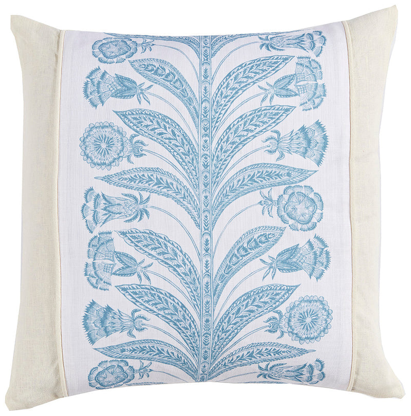SAMPLE PILLOW CARD D1576-THORA BLUE W/ EGGSHELL LINEN BACK & PIPE PANEL FRONT