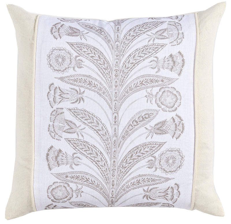 SAMPLE PILLOW CARD D1578 - THORA TAN W/ OYSTER LINEN BACK & PIPE PANEL FRONT